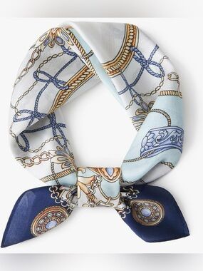 Designer Equestrian Print Neck Scarf - Blue & White